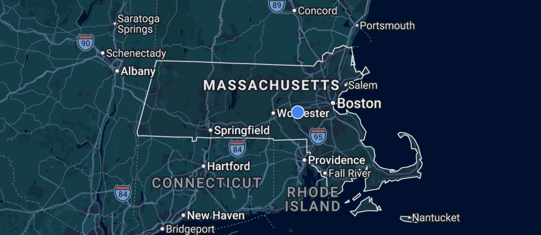 Map of eastern Massachusetts showing Boston and the MetroWest towns we serve